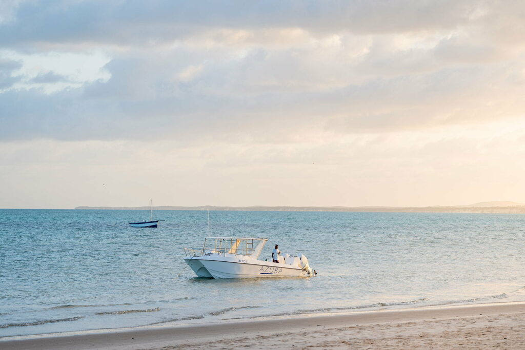 Speed boat in the clear Bazaruto Archipelago waters of Mozambique