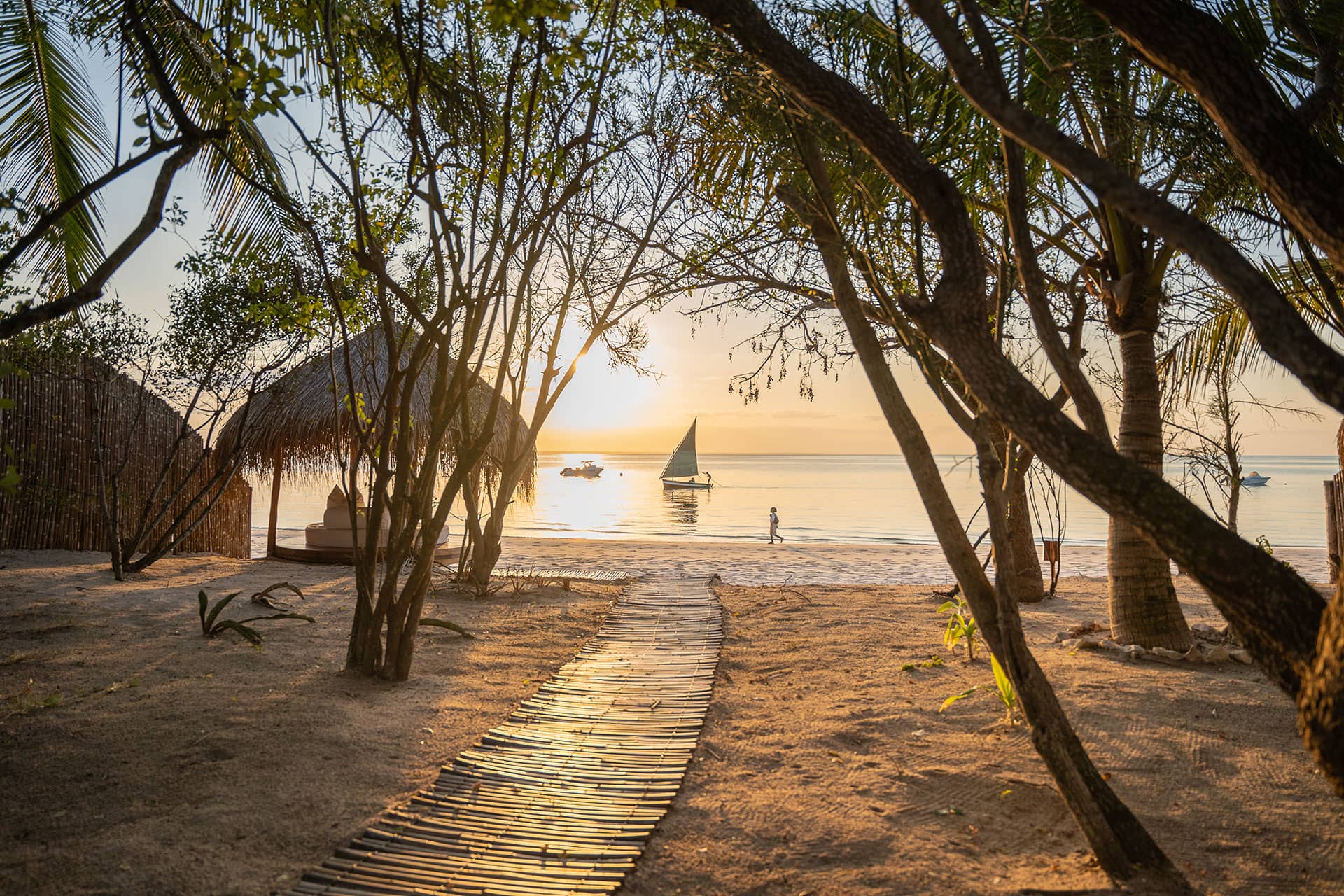 The walkways on the beach at Azura retreats in Mozambique