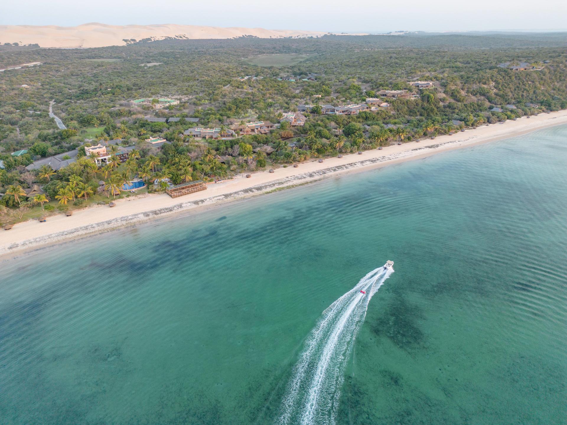 Aerial view of Anantara Bazaruto Island Resort coastline