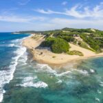 Aerial view of the coastline and beach in Mozambique