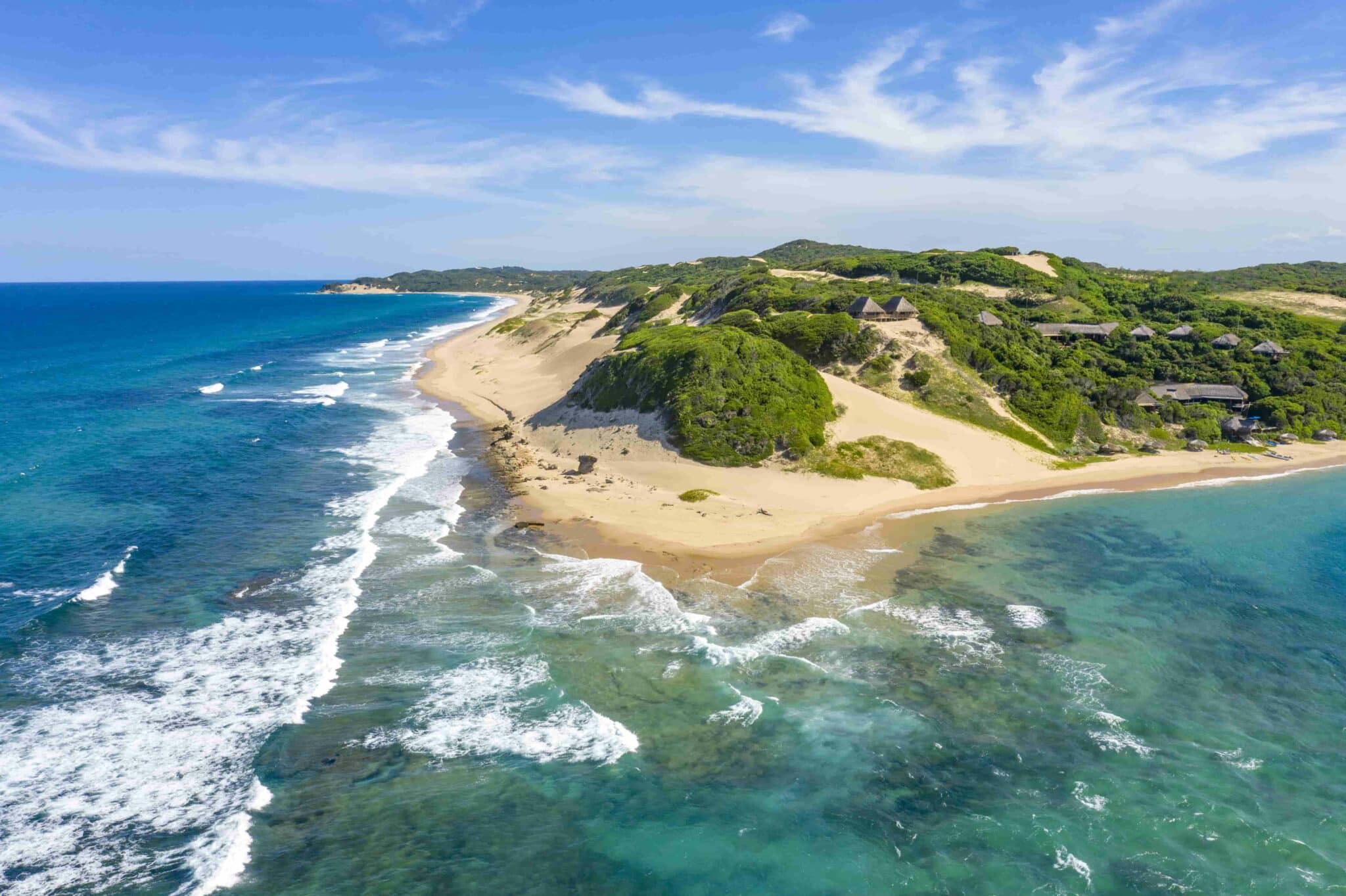 Aerial view of the coastline and beach in Mozambique