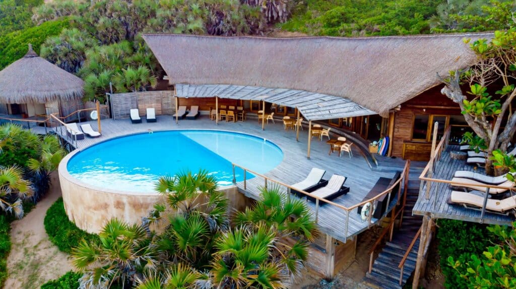 Massinga Beach Lodge pool area and bar