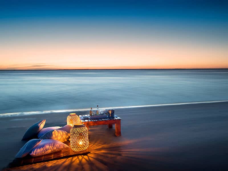 picnic on the beach during sunset in mozambique