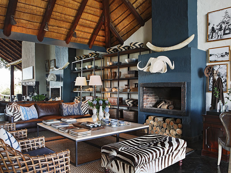 living room interior of Londolozi Varty Camp in Kruger National Park