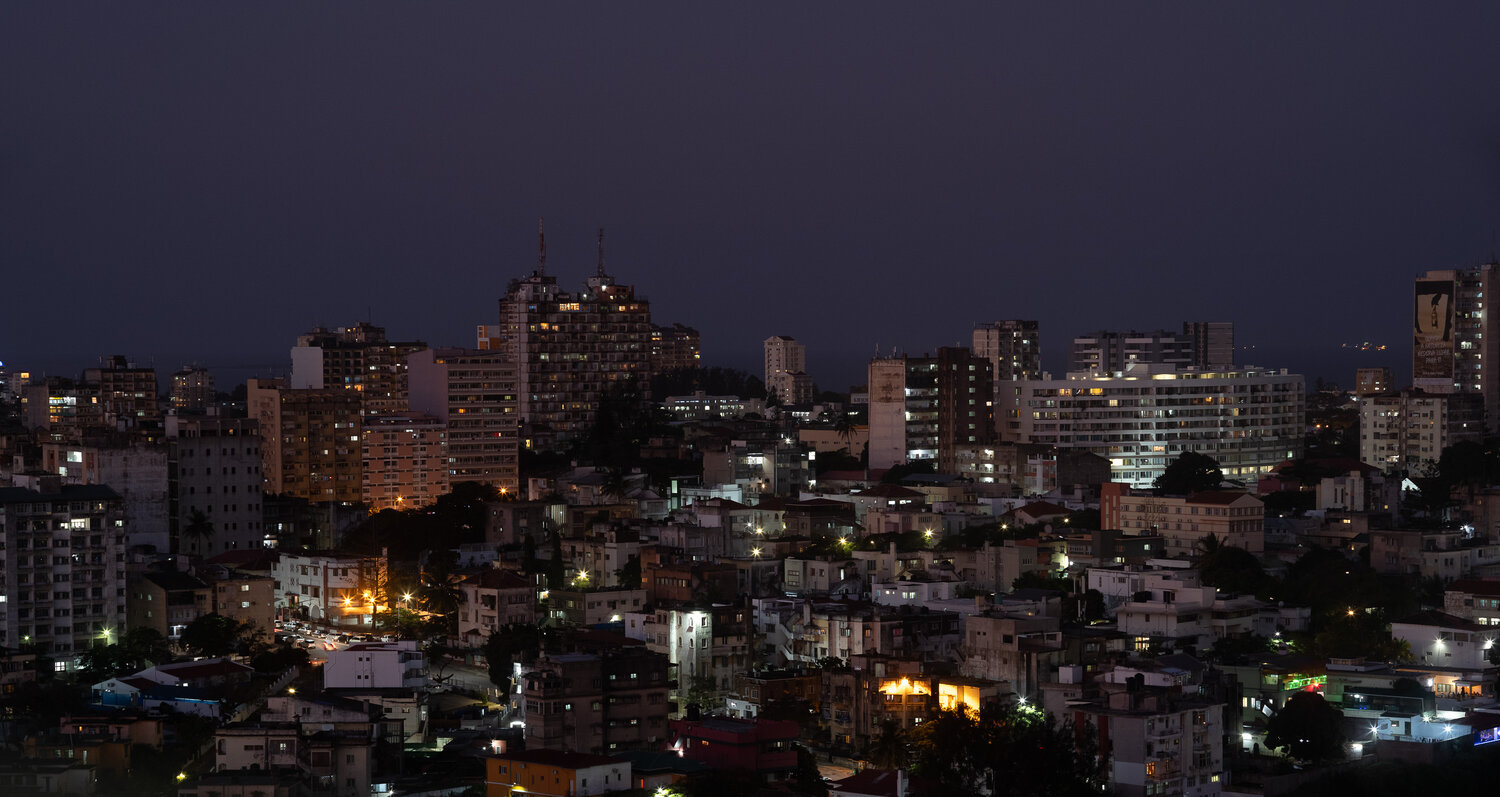 Aerial shot of Maputo city at night