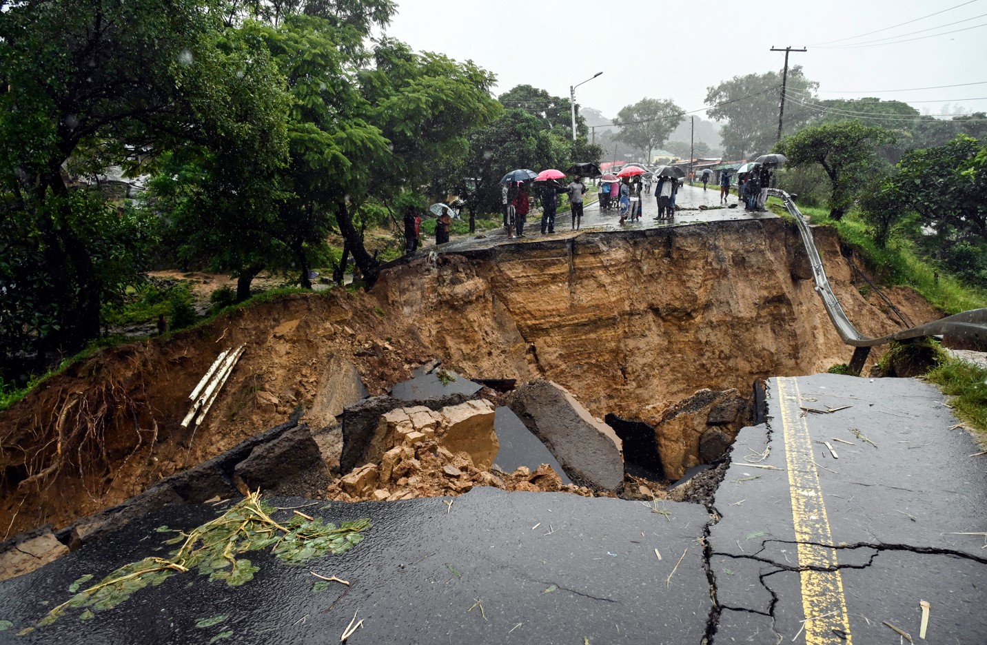 A broken road, destroyed by Tropical Cyclone Freddy