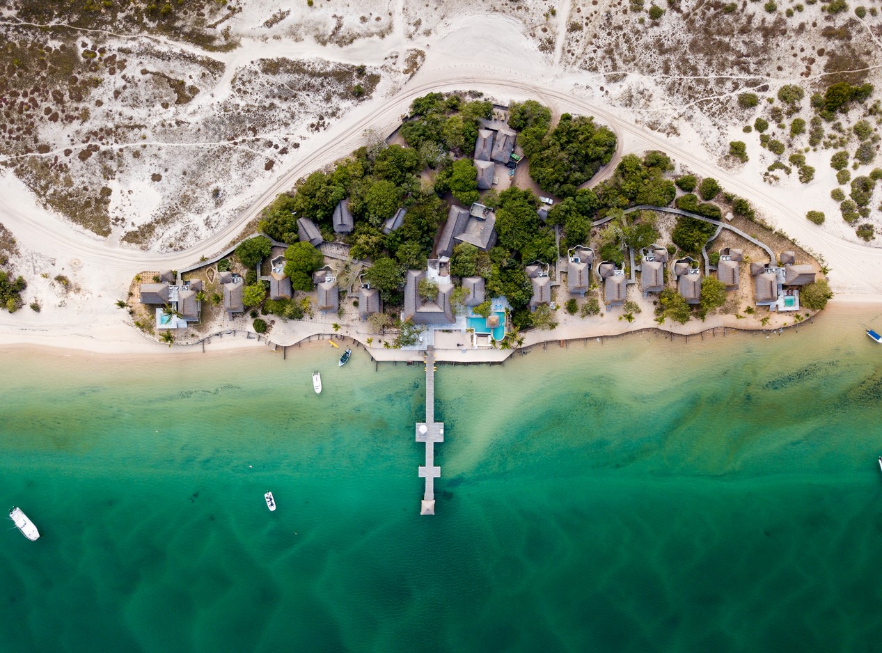 Aerial view of Dugong Beach Lodge in Mozambique