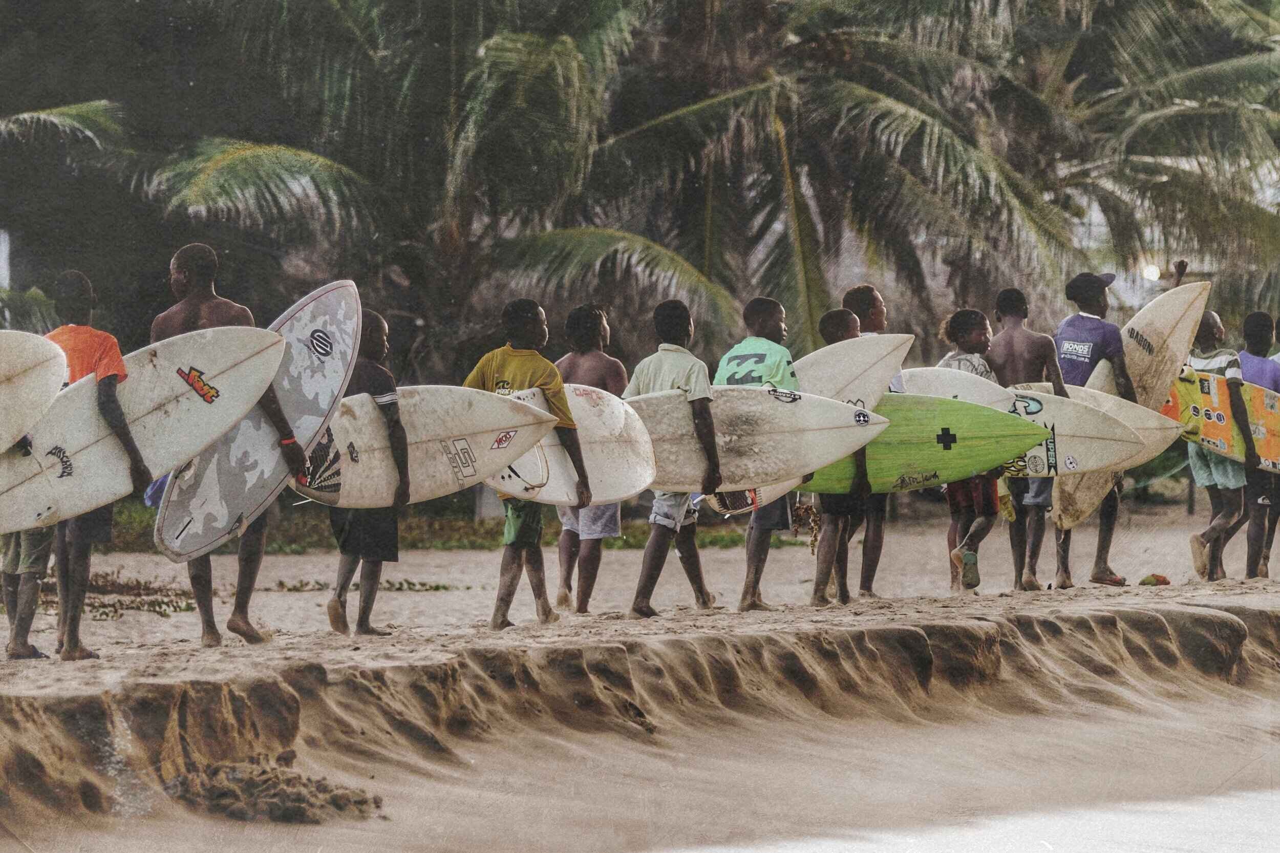 Local children in Mozambique going to learn how to surf