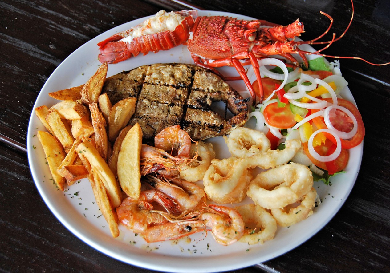 A plate of fresh seafood at Maputo fish market Mozambique