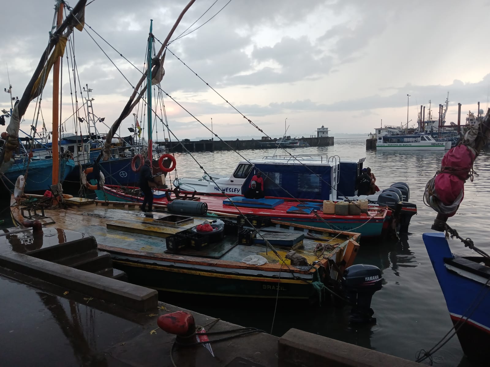 Maputo harbour Mozambique dhow docked and ready to leave for Inhaca Island