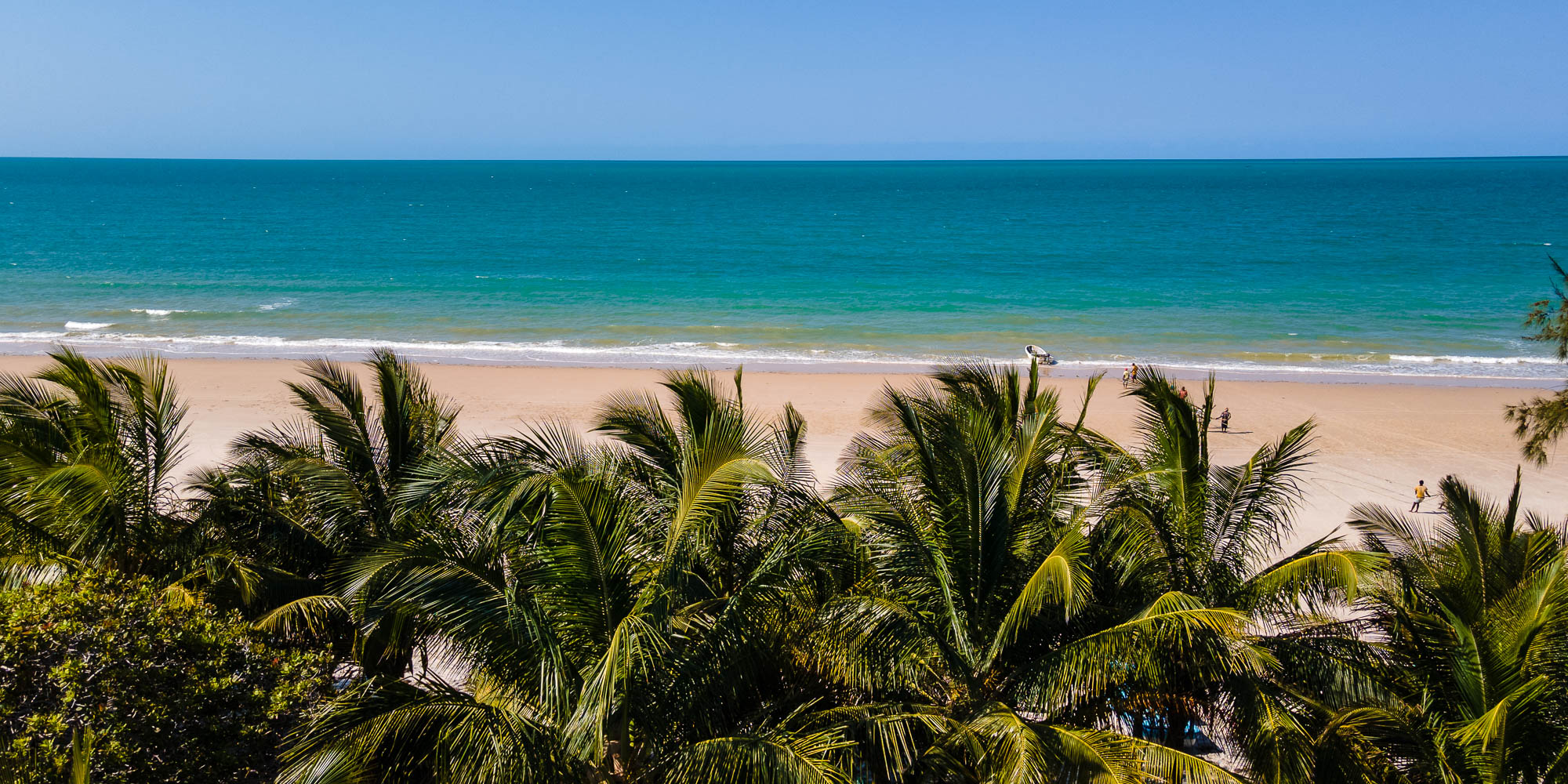 Inhassoro beach in Mozambique and palm trees overlooking the ocean 