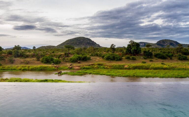 Tropical Mozambique lodge surrounded by dunes and water